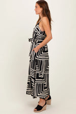 PinkBlush Black Geometric Print Sash Tie Maxi Dress - 