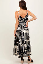 PinkBlush Black Geometric Print Sash Tie Maxi Dress - 