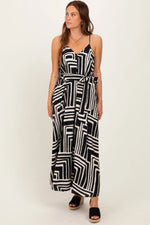 PinkBlush Black Geometric Print Sash Tie Maxi Dress - 