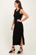 PinkBlush Black Jacquard Sleeveless Side Slit Midi Dress - 