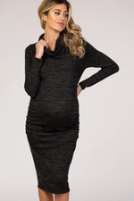 PinkBlush Black Knit Long Sleeve Cowl Neck Maternity Dress - 