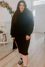 PinkBlush Black Knit Long Sleeve Crop Top Midi Skirt Set - 