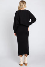 PinkBlush Black Knit Long Sleeve Crop Top Midi Skirt Set - 