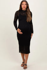 PinkBlush Black Lace Overlay Long Sleeve Fitted Maternity Midi Dress - 