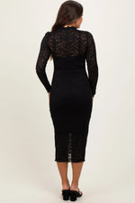 PinkBlush Black Lace Overlay Long Sleeve Fitted Maternity Midi Dress - 