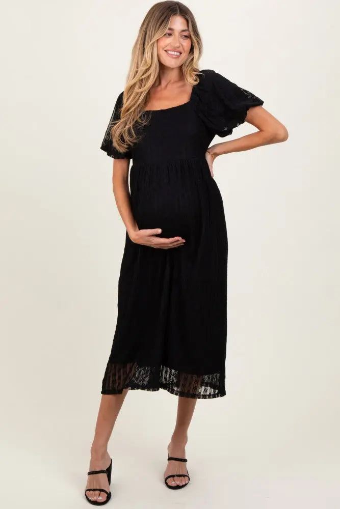 PinkBlush Elegant Black Lace Overlay Maternity Dress with Square Neck for Expecting Moms - Apparel & Accessories > Clothing > Maternity Clothing > Maternity Dresses Apparel & Accessories > Clothing > Dresses