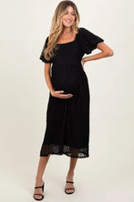 PinkBlush Elegant Black Lace Overlay Maternity Dress with Square Neck for Expecting Moms - Apparel & Accessories > Clothing > Maternity Clothing > Maternity Dresses Apparel & Accessories > Clothing > Dresses