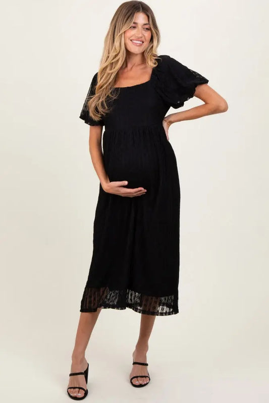 PinkBlush Elegant Black Lace Overlay Maternity Dress with Square Neck for Expecting Moms - Apparel & Accessories > Clothing > Maternity Clothing > Maternity Dresses Apparel & Accessories > Clothing > Dresses