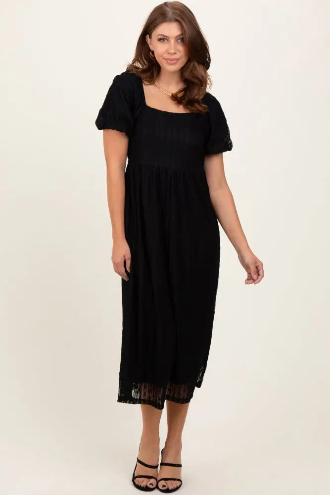 PinkBlush Elegant Black Lace Overlay Maternity Dress with Square Neck for Expecting Moms - Apparel & Accessories > Clothing > Maternity Clothing > Maternity Dresses Apparel & Accessories > Clothing > Dresses