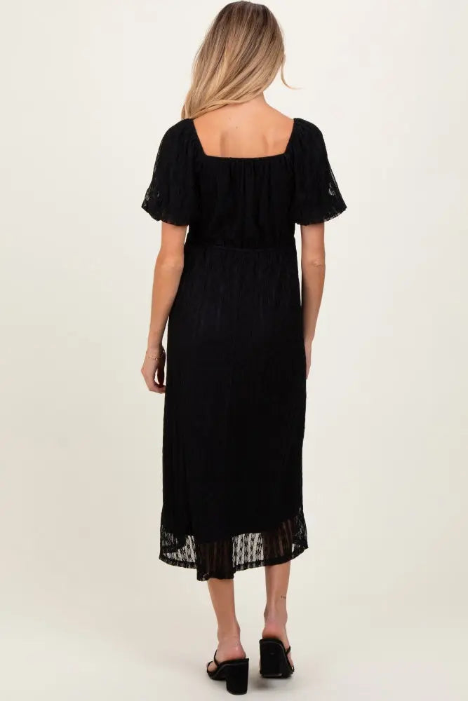 PinkBlush Elegant Black Lace Overlay Maternity Dress with Square Neck for Expecting Moms - Apparel & Accessories > Clothing > Maternity Clothing > Maternity Dresses Apparel & Accessories > Clothing > Dresses