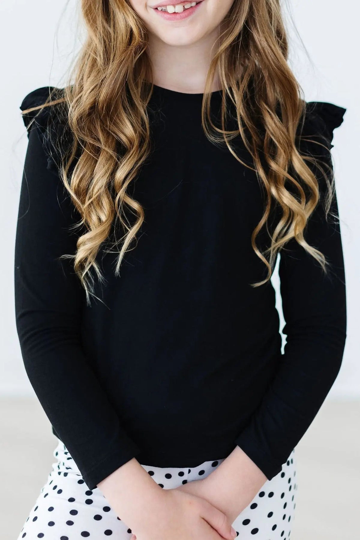 Mila & Rose ® Black L/S Ruffle Tee - 