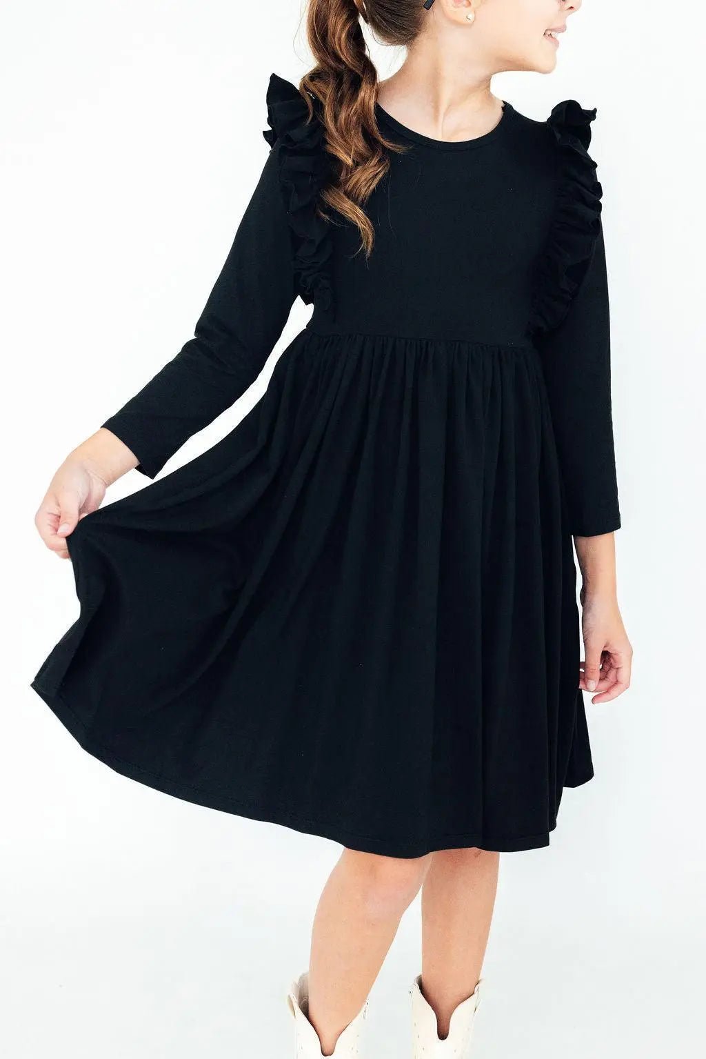 Mila & Rose ® Black L/S Ruffle Twirl Dress - 