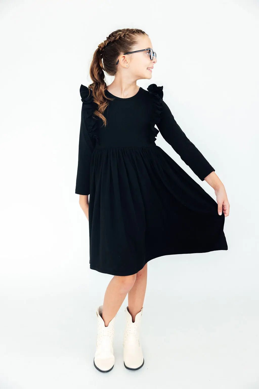 Black L/S Ruffle Twirl Dress - Sleeve, One-piece garment, Dress, Day Dress, Fashion | Everetts Place
