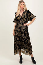 PinkBlush Black Metallic Floral Jacquard Overlay Maternity Maxi Dress - 
