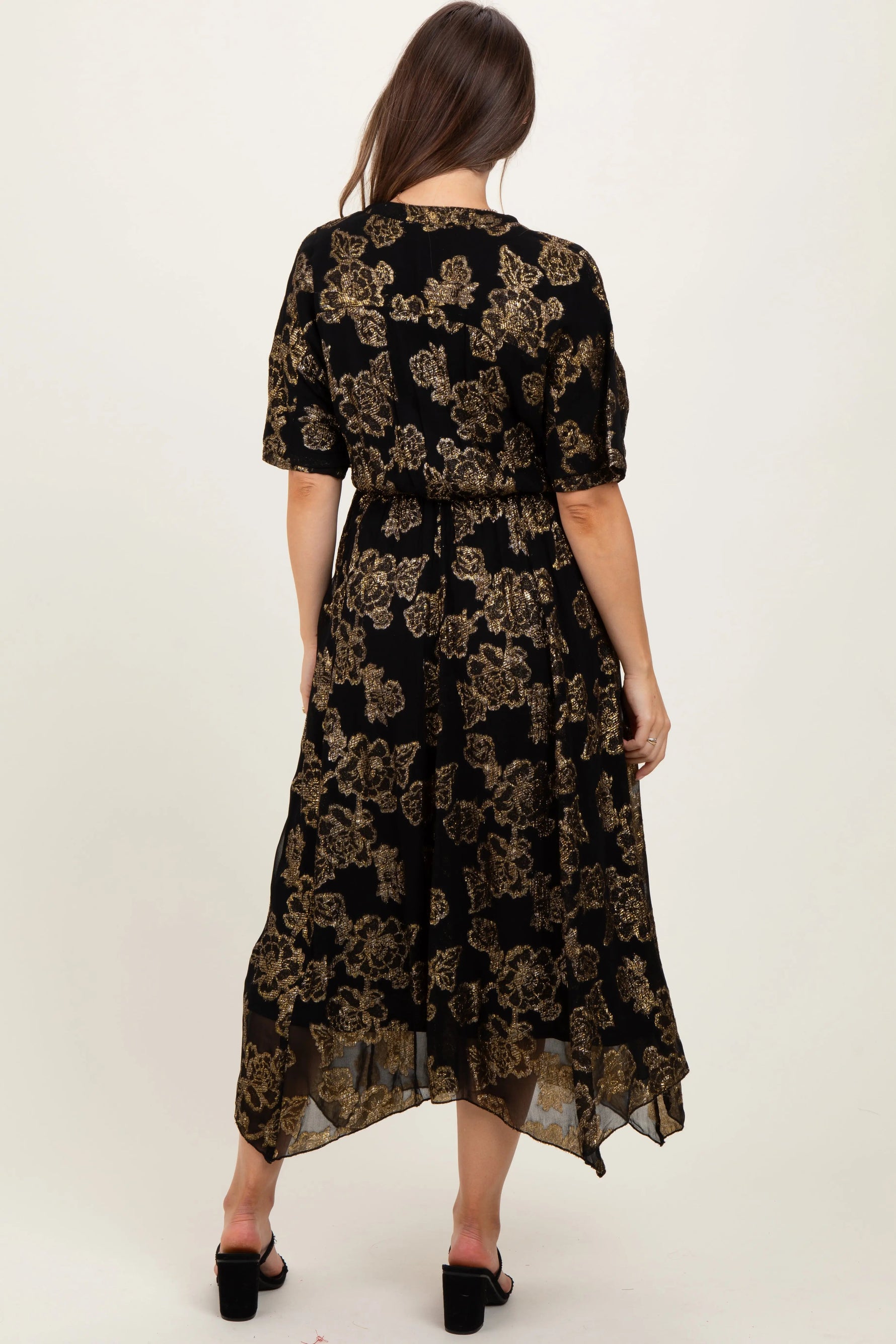 PinkBlush Black Metallic Floral Jacquard Overlay Maternity Maxi Dress - 