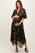 PinkBlush Black Metallic Floral Jacquard Overlay Maternity Maxi Dress - 