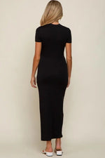 PinkBlush Black Mock Neck Front Slit Short Sleeve Maternity Maxi Dress - 