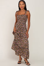 Black Multi-Color Floral Sleeveless Tiered Maxi Dress - Day Dress, One-piece garment, Person, Dress, Sandal | Everetts Place