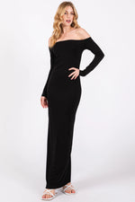 PinkBlush Black Off Shoulder Long Sleeve Maxi Dress - 
