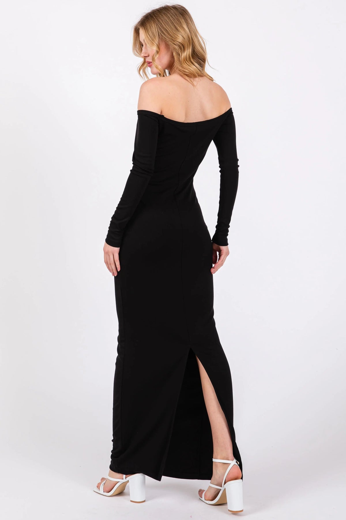 PinkBlush Black Off Shoulder Long Sleeve Maxi Dress - 