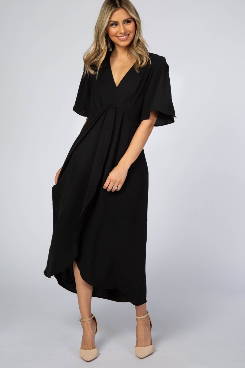 Black Open Sleeve Wrap Midi Dress - Everetts Place: Online Boutique - Apparel & Accessories > Clothing > Dresses