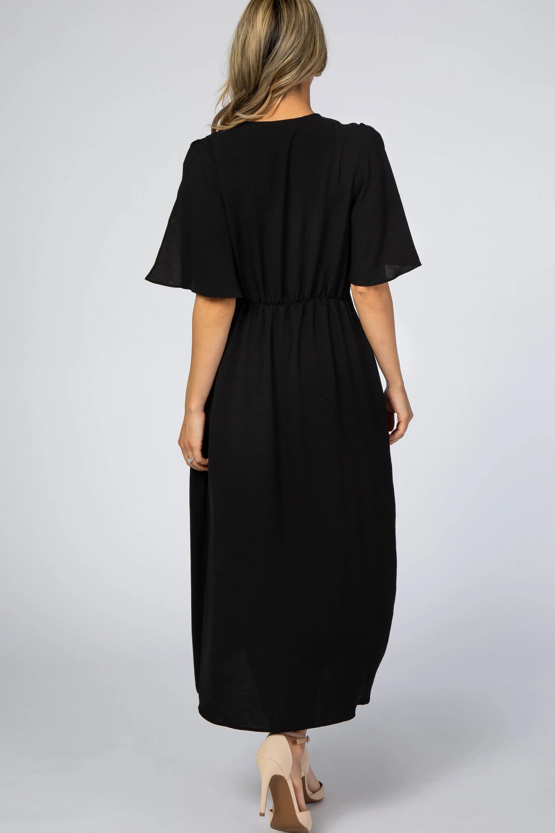 Black Open Sleeve Wrap Midi Dress - Everetts Place: Online Boutique - Apparel & Accessories > Clothing > Dresses
