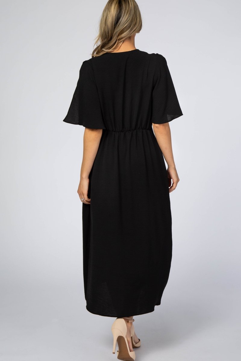 Black Open Sleeve Wrap Midi Dress - Everetts Place: Online Boutique - Apparel & Accessories > Clothing > Dresses