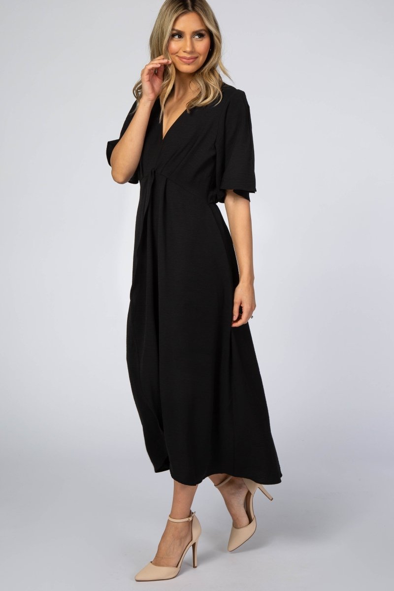 Black Open Sleeve Wrap Midi Dress - Everetts Place: Online Boutique - Apparel & Accessories > Clothing > Dresses