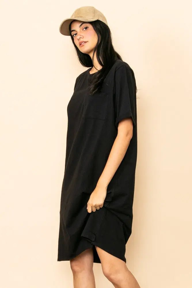 PinkBlush Black Oversized Round Neck T-Shirt Dress - 