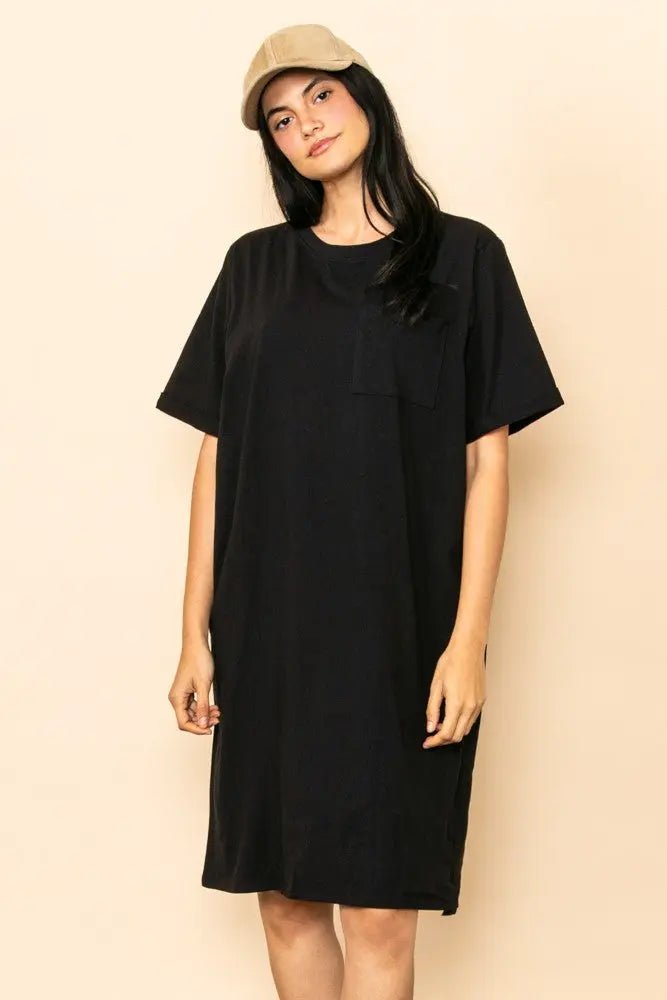 PinkBlush Black Oversized Round Neck T-Shirt Dress - 