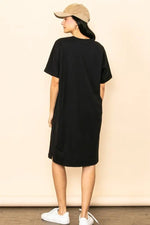 PinkBlush Black Oversized Round Neck T-Shirt Dress - 