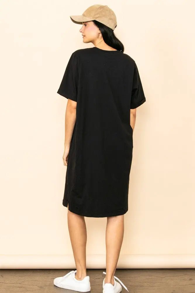 PinkBlush Black Oversized Round Neck T-Shirt Dress - 