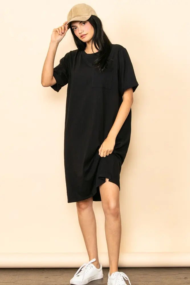 PinkBlush Black Oversized Round Neck T-Shirt Dress - 