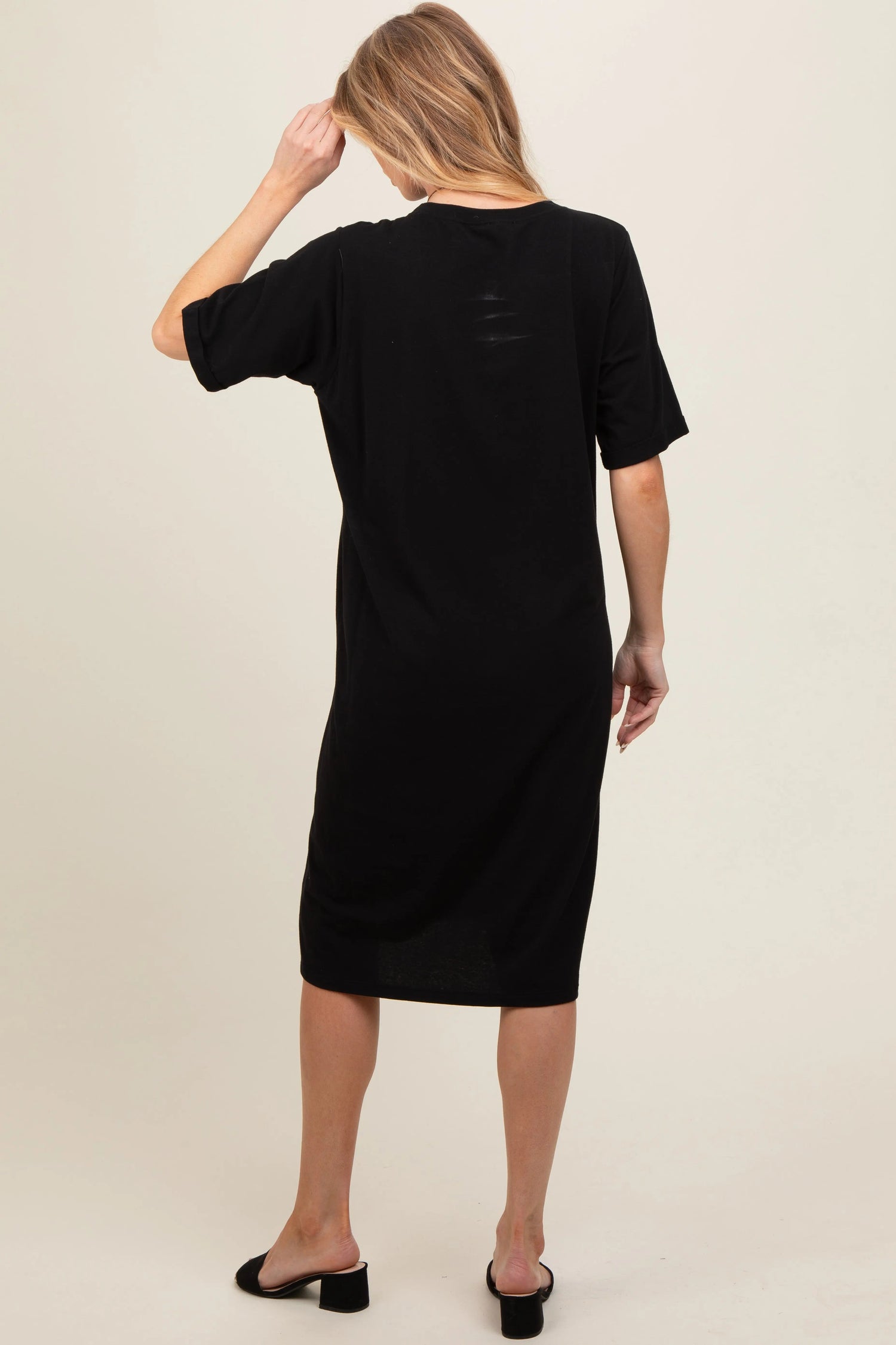 PinkBlush Black Oversized Round Neck T-Shirt Maternity Dress - 