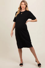 PinkBlush Black Oversized Round Neck T-Shirt Maternity Dress - 