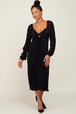 PinkBlush Black Pleated Front Cutout Back Tie Midi Dress - 