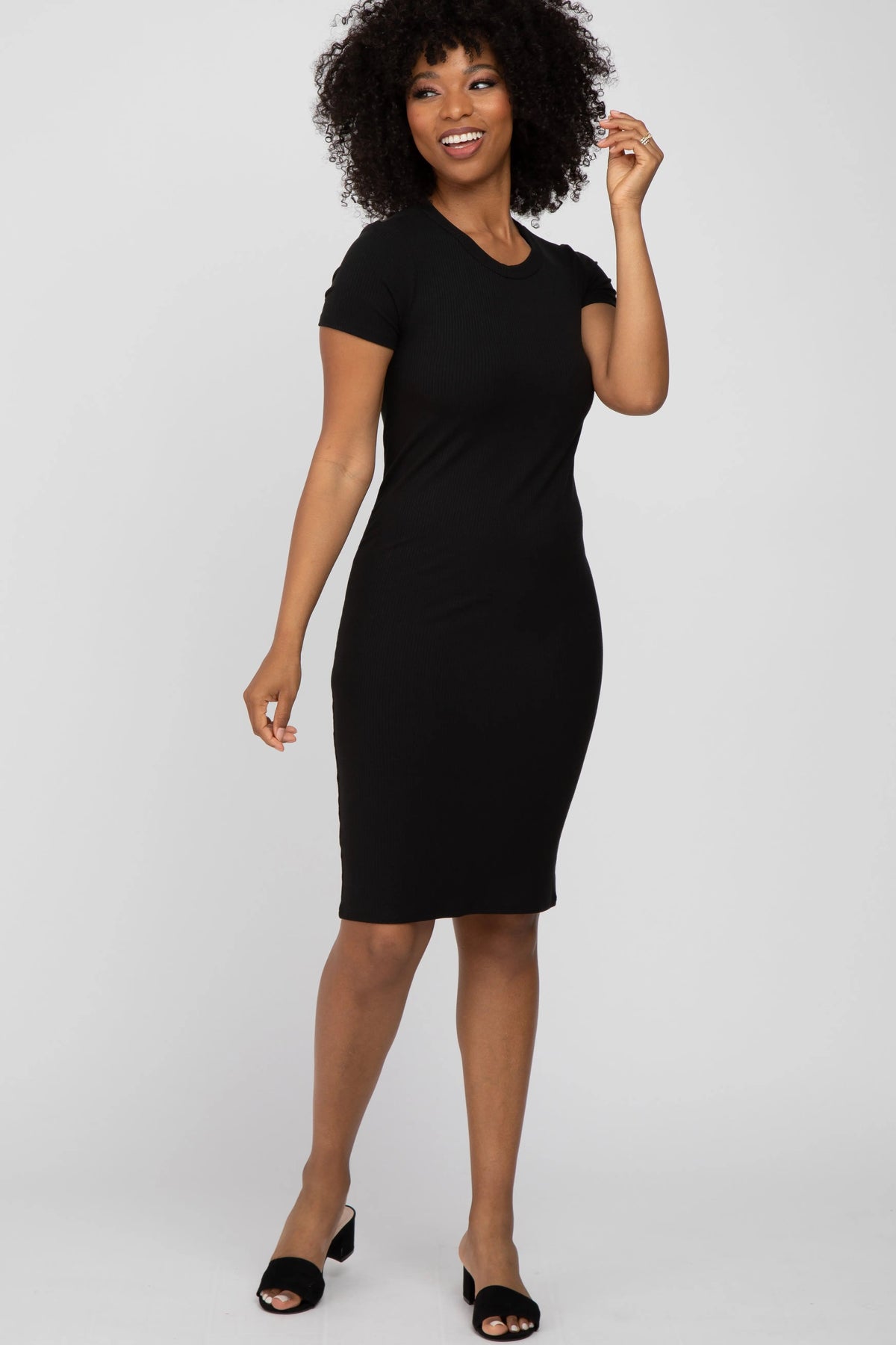 PinkBlush Black Ribbed Fitted Dress - 