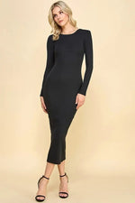 PinkBlush Black Ribbed Fitted Long Sleeve Maternity Midi Dress - 