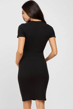 PinkBlush Black Ribbed Fitted Maternity Dress - 