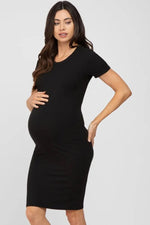 PinkBlush Black Ribbed Fitted Maternity Dress - 