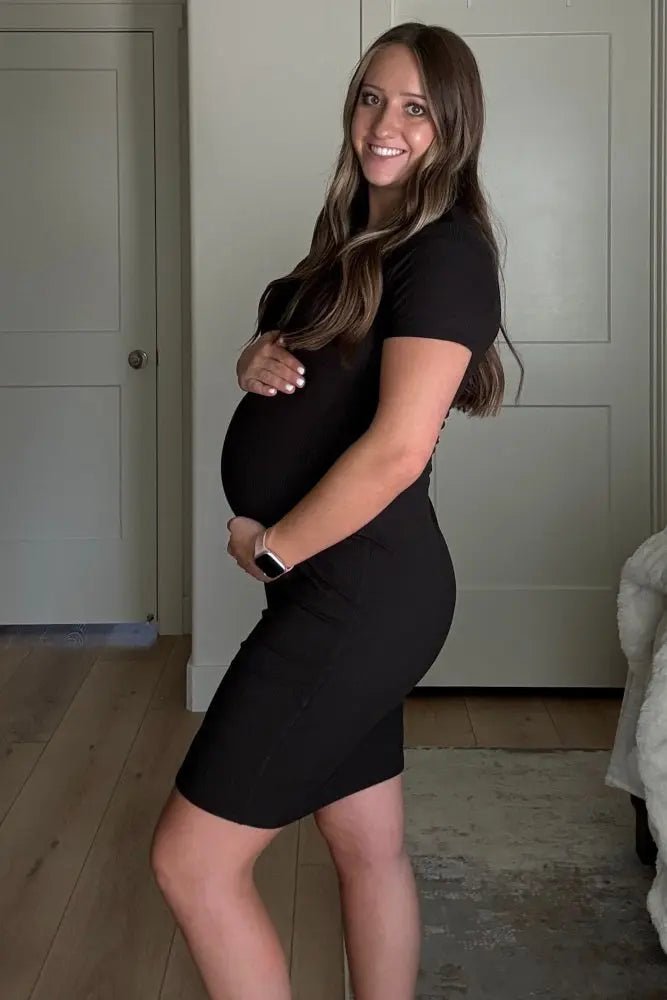 PinkBlush Black Ribbed Fitted Maternity Dress - 