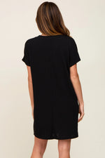PinkBlush Black Ribbed Front Pocket Dolman Short Sleeve Dress - 