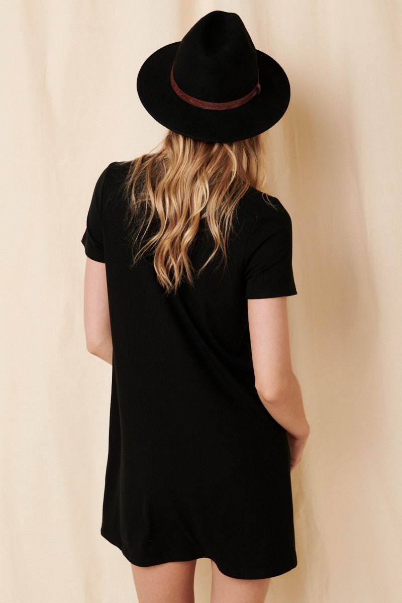 PinkBlush Black Ribbed Knit Basic Short Sleeve T-Shirt DressEveretts Place