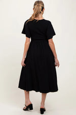 PinkBlush Black Ribbed Knit Contrast Top Maternity Midi Dress - 