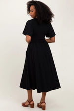 PinkBlush Black Ribbed Knit Contrast Top Midi Dress - 