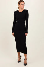 PinkBlush Black Ribbed Knit Fitted Maternity Midi Sweater Dress - 