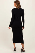 PinkBlush Black Ribbed Knit Fitted Midi Sweater Dress - 