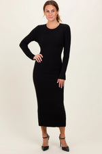PinkBlush Black Ribbed Knit Fitted Midi Sweater Dress - 