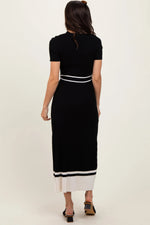 PinkBlush Black Ribbed Knit Pleated Midi Dress - 