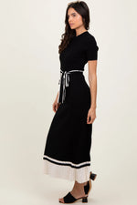 PinkBlush Black Ribbed Knit Pleated Midi Dress - 